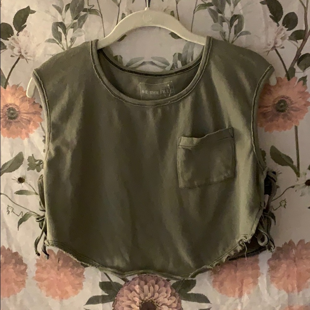 Free People (We the Free) Cropped Army Green Tank